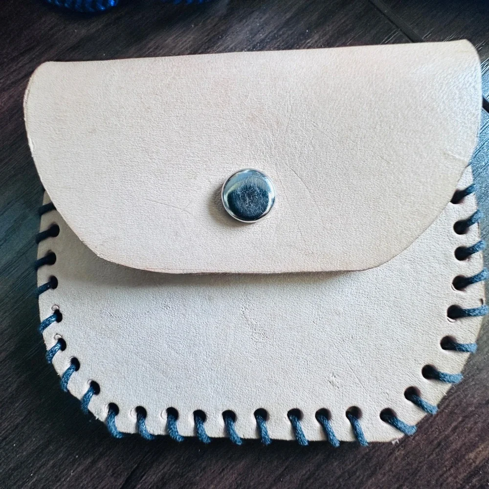 Handmade Tan Leather Coin Pouch Whipstitch Outlaw Bandit Small‎ Snap Wallet